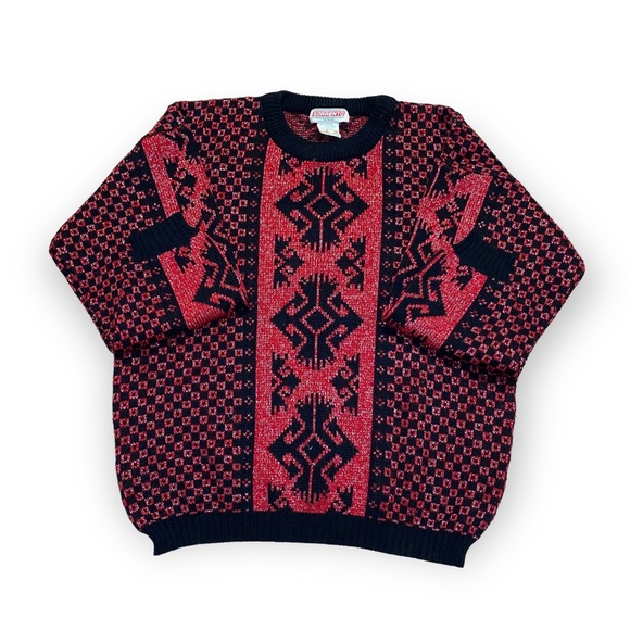 Vintage Red & Black Sparkly Holiday Sweater - Picture 5 of 6